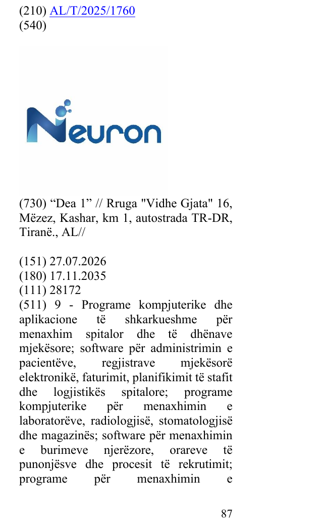 Zëri i markës Neuron në buletin