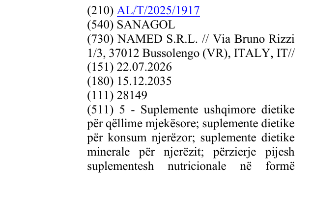 Zëri i markës SANAGOL në buletin