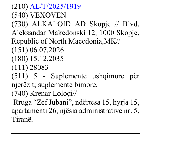 Zëri i markës VEXOVEN në buletin