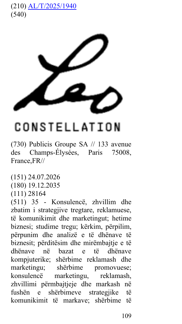 Zëri i markës LEO CONSTELLATION në buletin