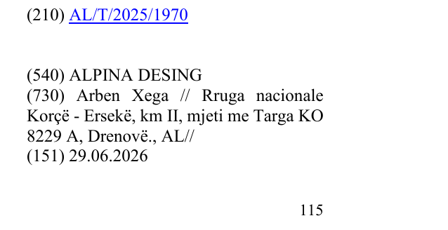 Zëri i markës ALPINA DESING në buletin