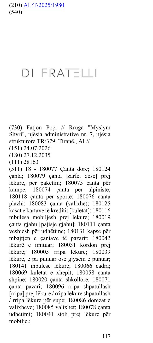 Zëri i markës DI FRATELLI në buletin