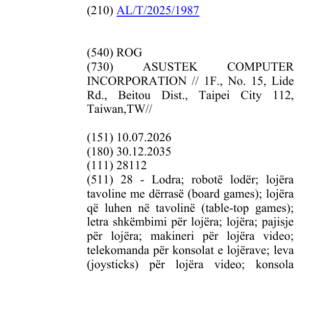 Zëri i markës ROG në buletin