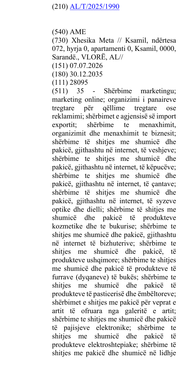 Zëri i markës AME në buletin
