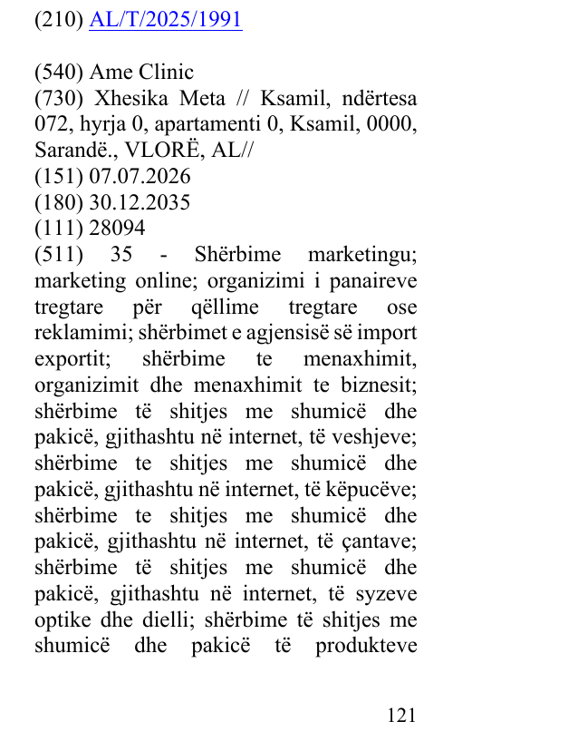 Zëri i markës Ame Clinic në buletin