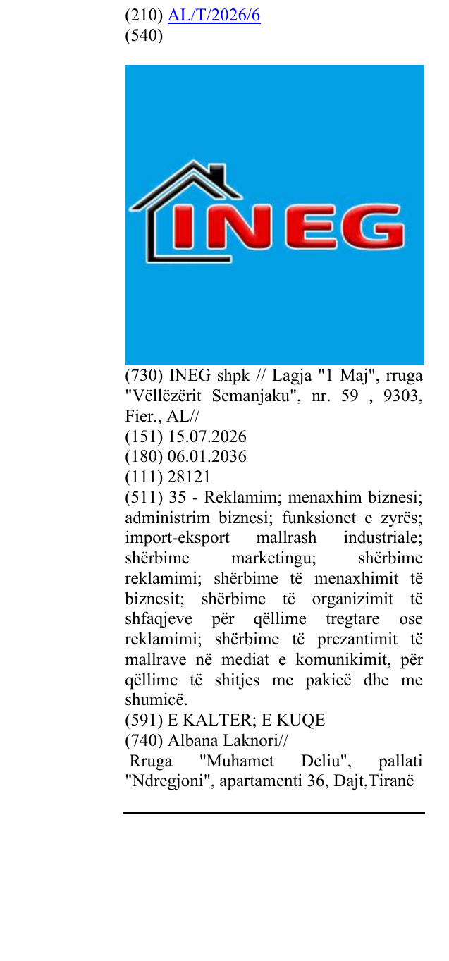 Zëri i markës INEG në buletin