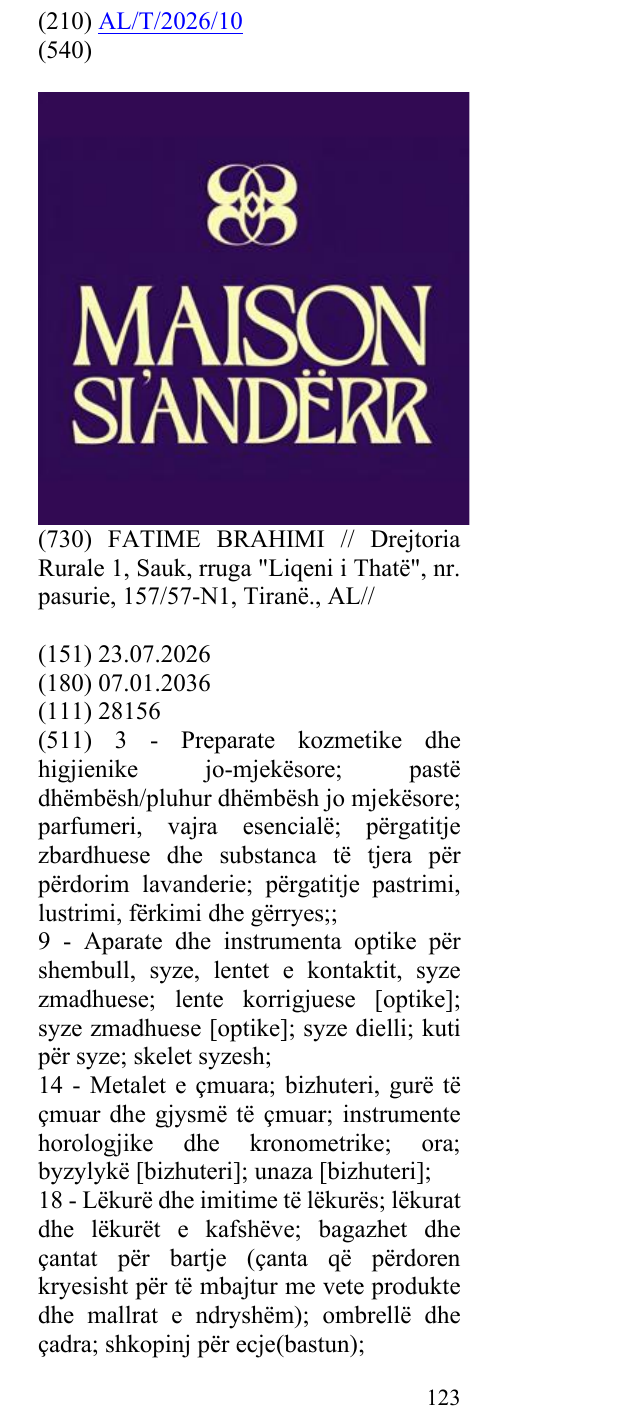 Zëri i markës MAISON SI’ANDËRR në buletin