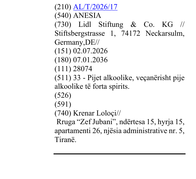 Zëri i markës ANESIA në buletin