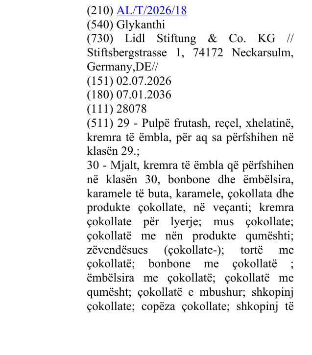 Zëri i markës Glykanthi në buletin