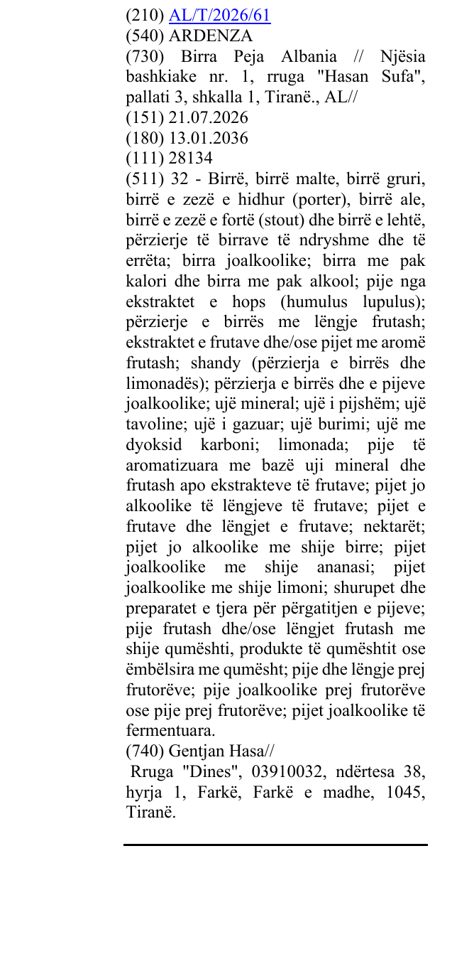 Zëri i markës ARDENZA në buletin