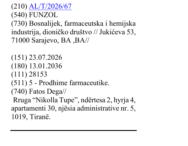 Zëri i markës FUNZOL në buletin