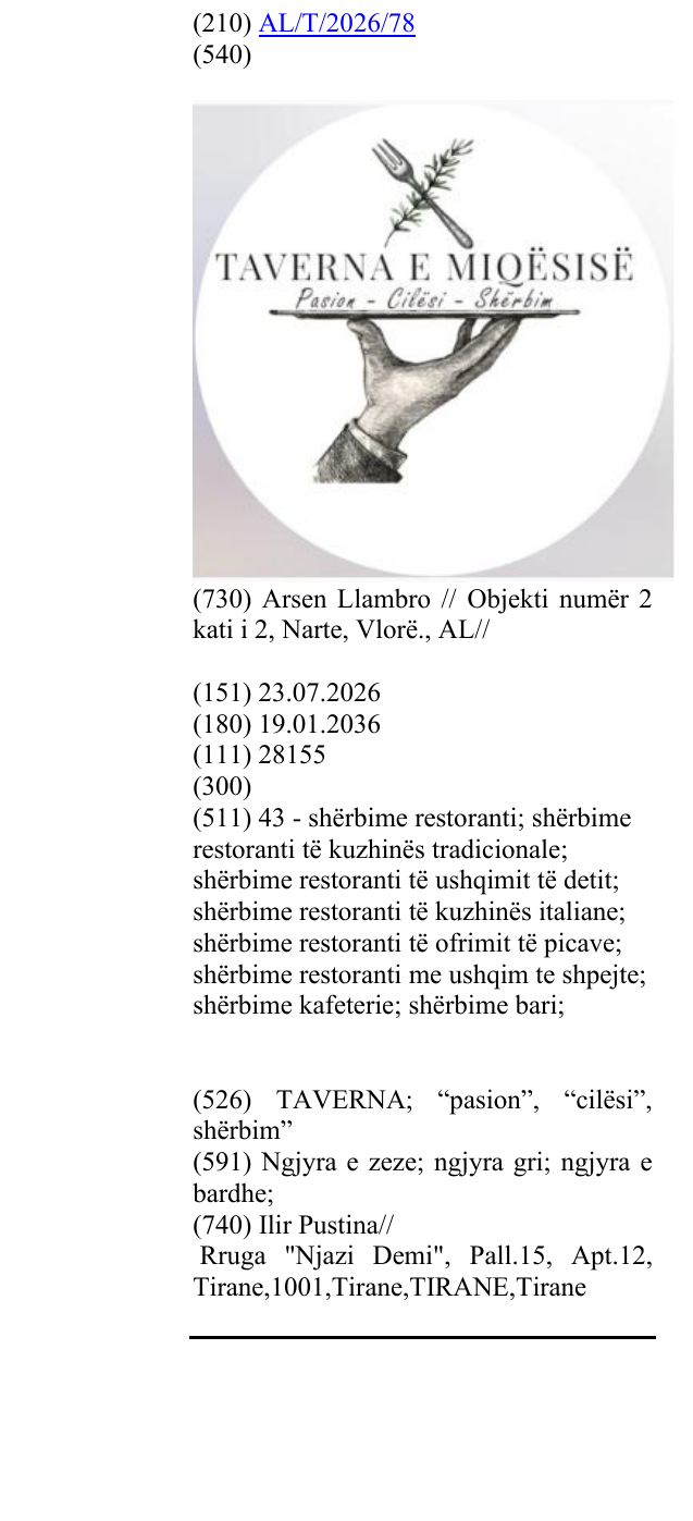 Zëri i markës TAVERNA; “pasion”, “cilësi”, shërbim” në buletin