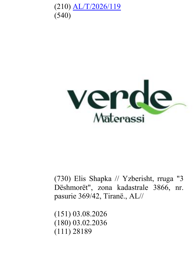 Zëri i markës Materassi në buletin