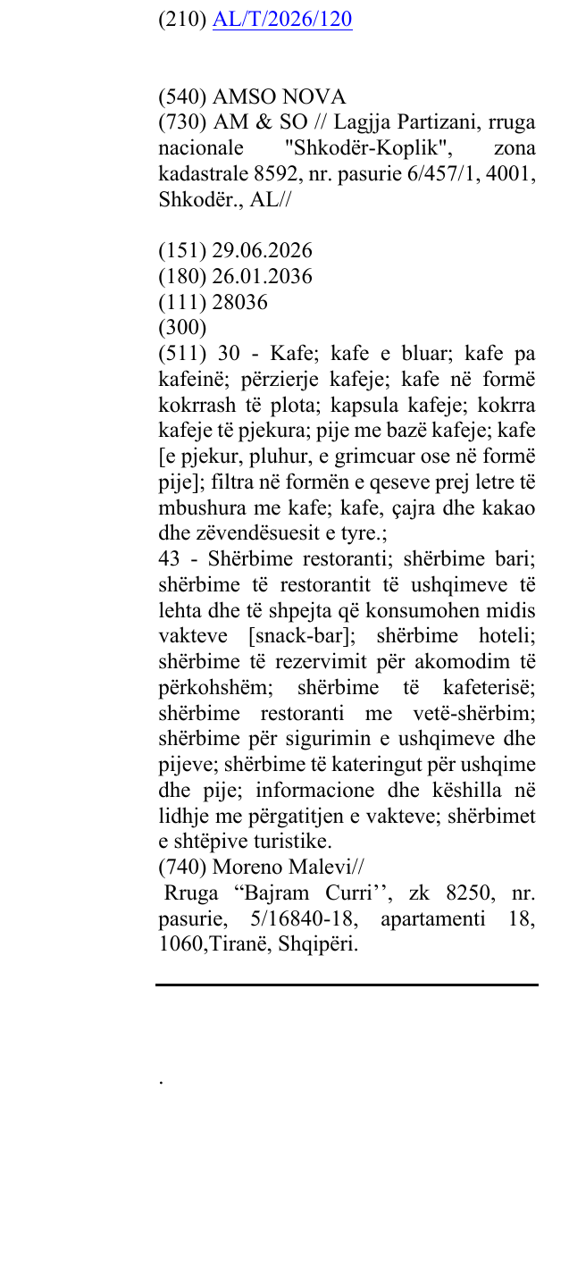 Zëri i markës AMSO NOVA në buletin