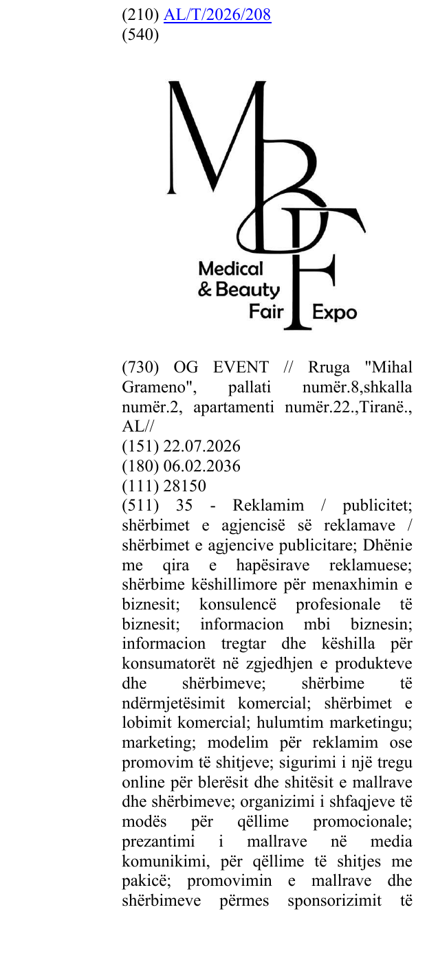 Zëri i markës Medical; Beauty; Fair; Expo në buletin