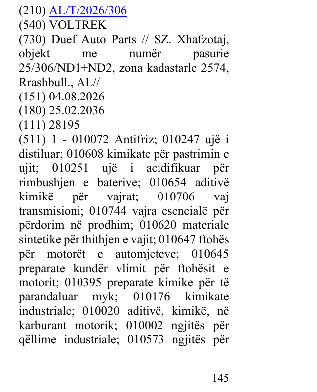 Zëri i markës VOLTREK në buletin