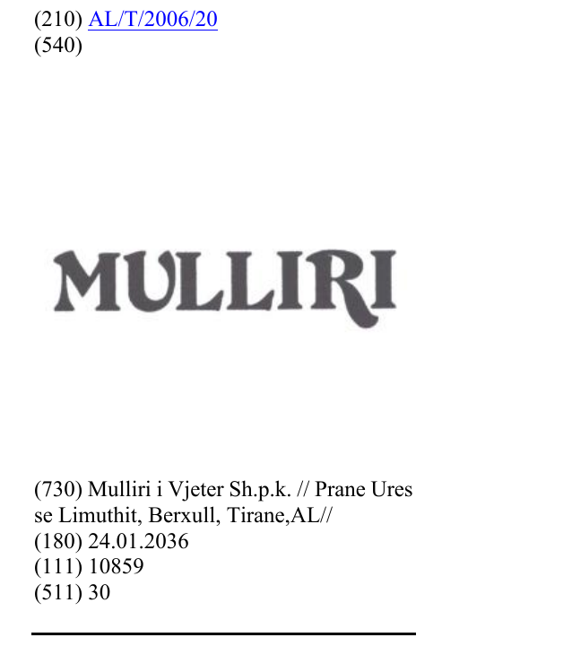 Zëri i markës MULLIRI në buletin