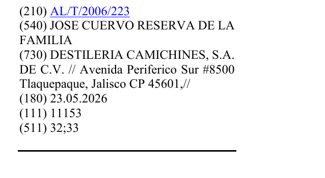 Zëri i markës JOSE CUERVO RESERVA DE LA FAMILIA në buletin
