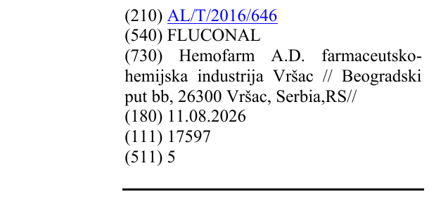 Zëri i markës FLUCONAL në buletin