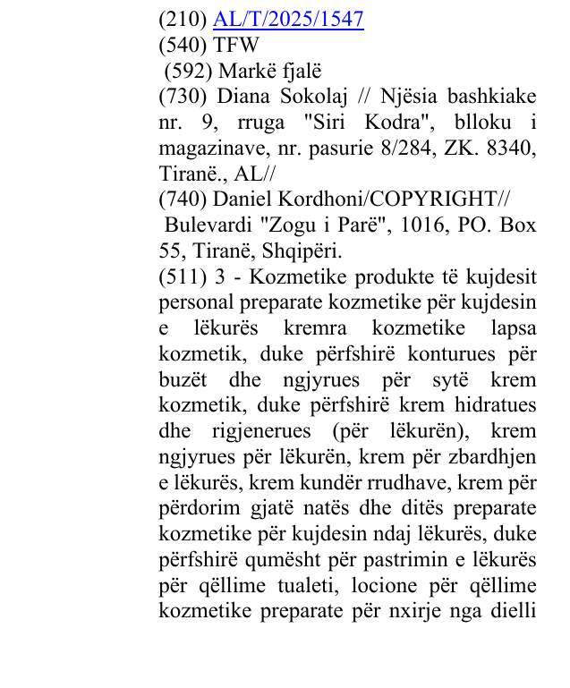 Zëri i markës TFW në buletin