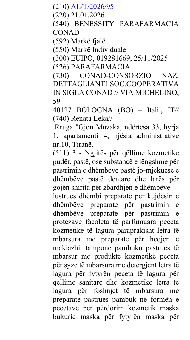 Zëri i markës BENESSITY PARAFARMACIA CONAD në buletin