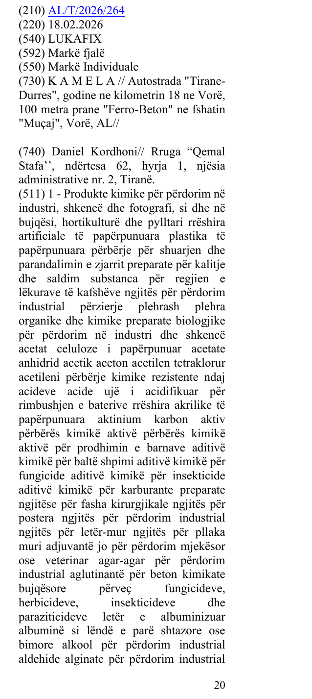 Zëri i markës LUKAFIX në buletin