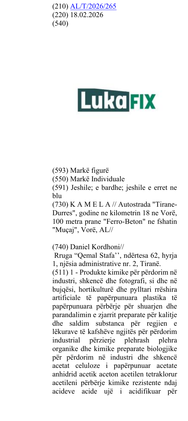 Zëri i markës LUKAFIX në buletin