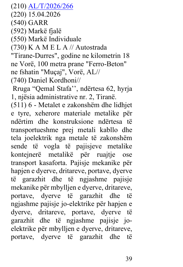 Zëri i markës GARR në buletin