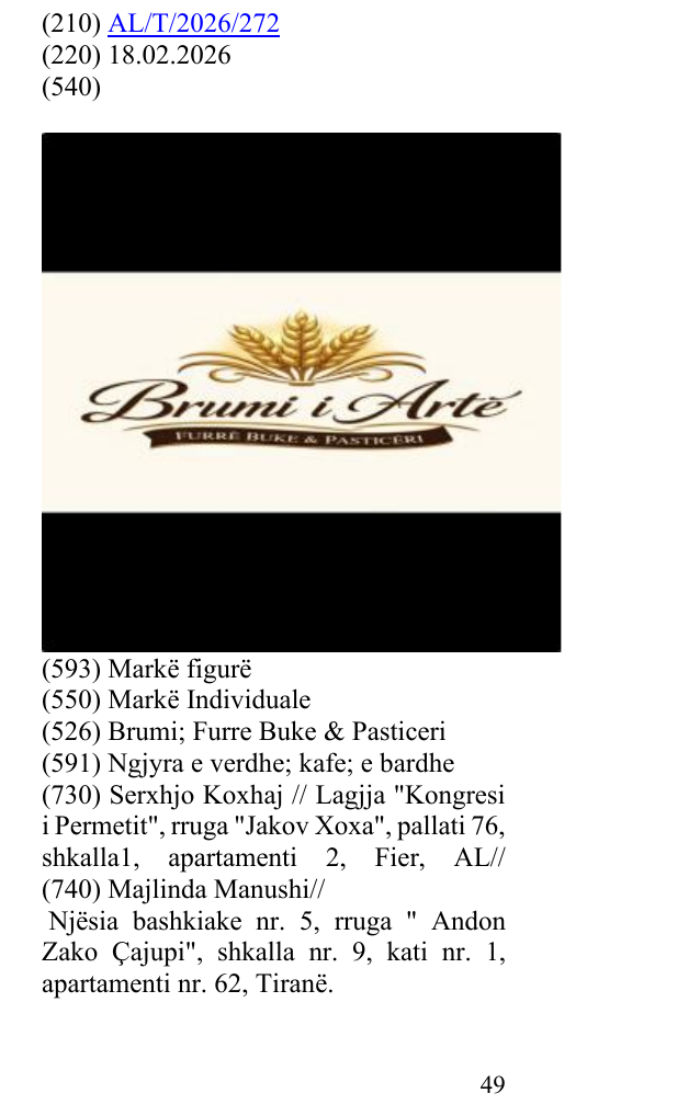 Zëri i markës Brumi; Furre Buke & Pasticeri në buletin