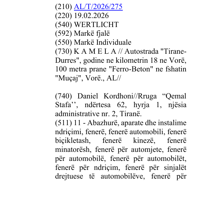 Zëri i markës WERTLICHT në buletin