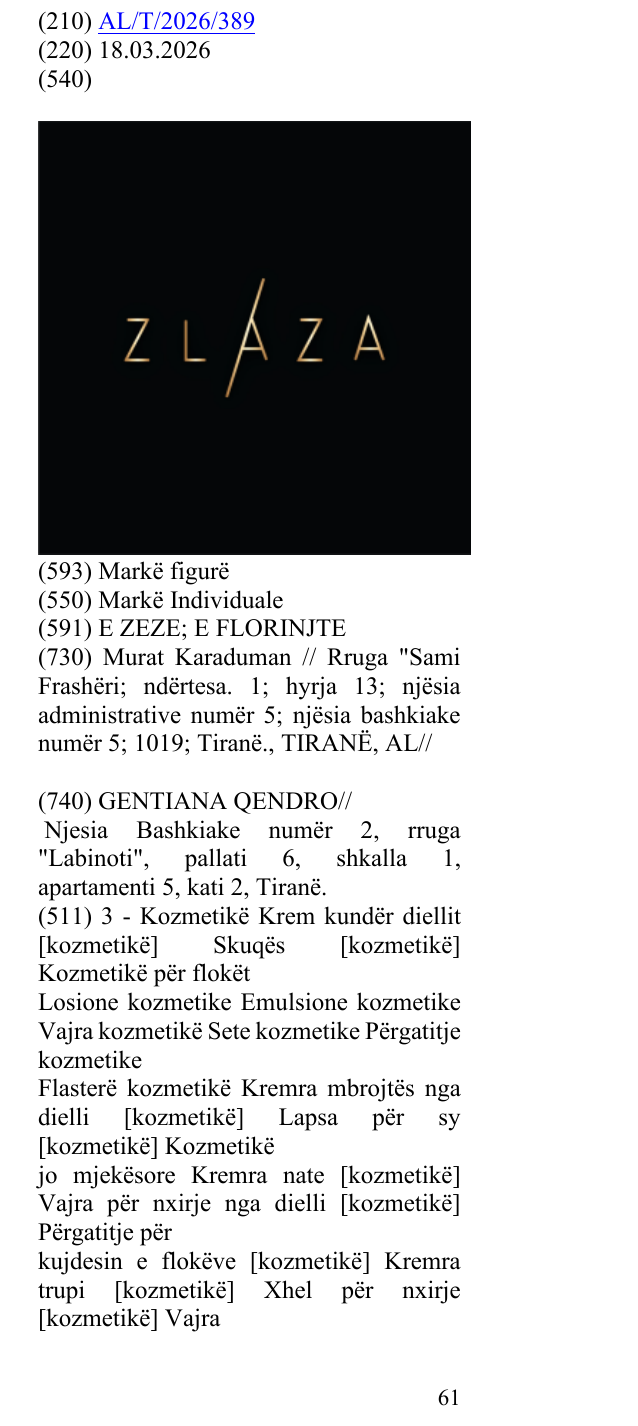 Zëri i markës ZLAZA në buletin