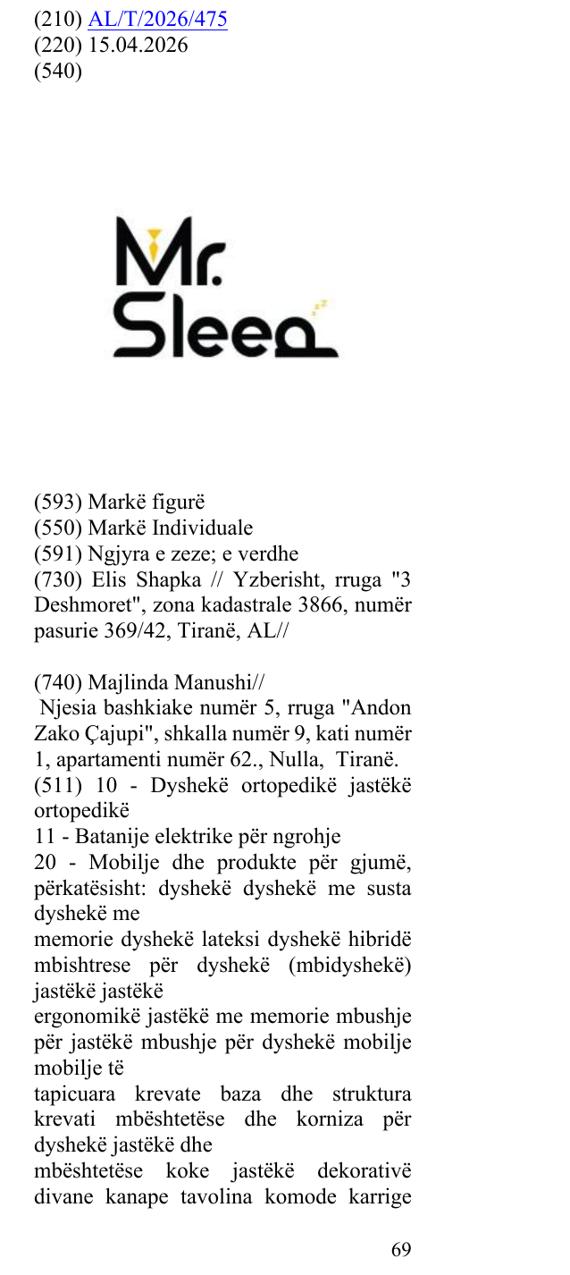 Zëri i markës Mr. Sleep në buletin