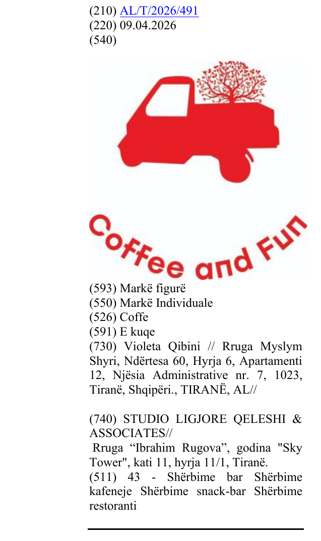 Zëri i markës Coffe në buletin