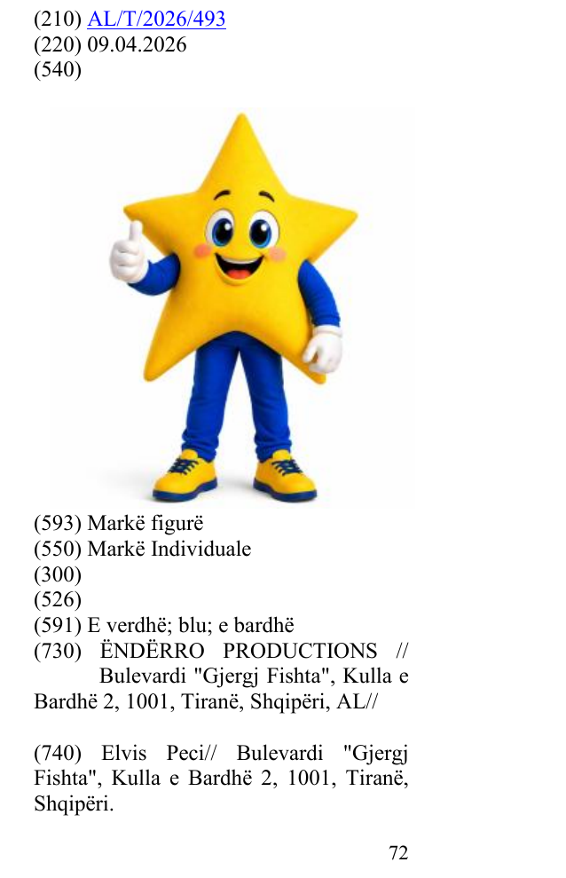 Zëri i markës AL/T/2026/493 në buletin