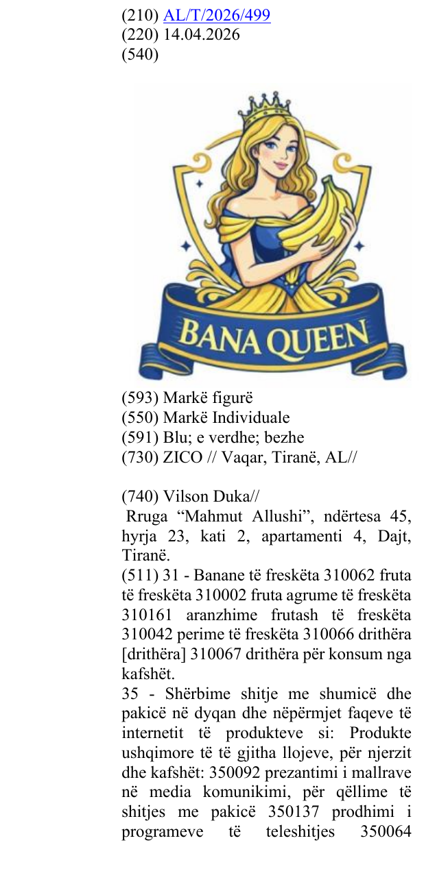 Zëri i markës BANA QUEEN në buletin