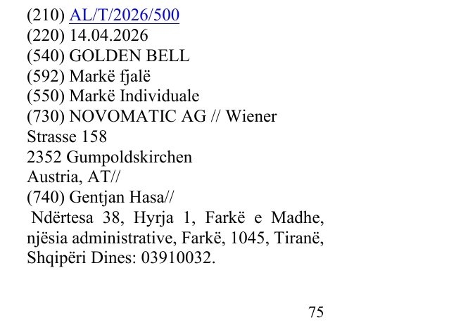 Zëri i markës GOLDEN BELL në buletin