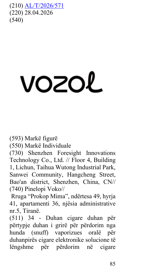Zëri i markës VOZOL në buletin