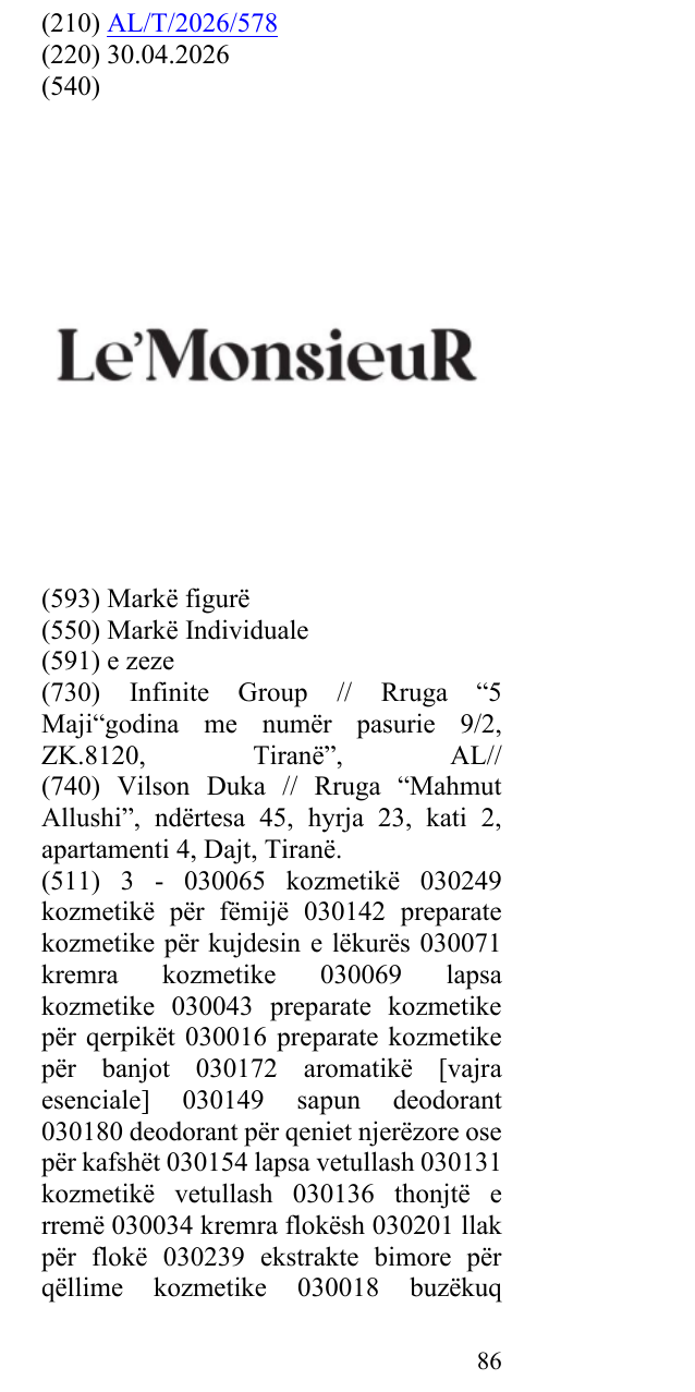 Zëri i markës Le'MonsieuR në buletin