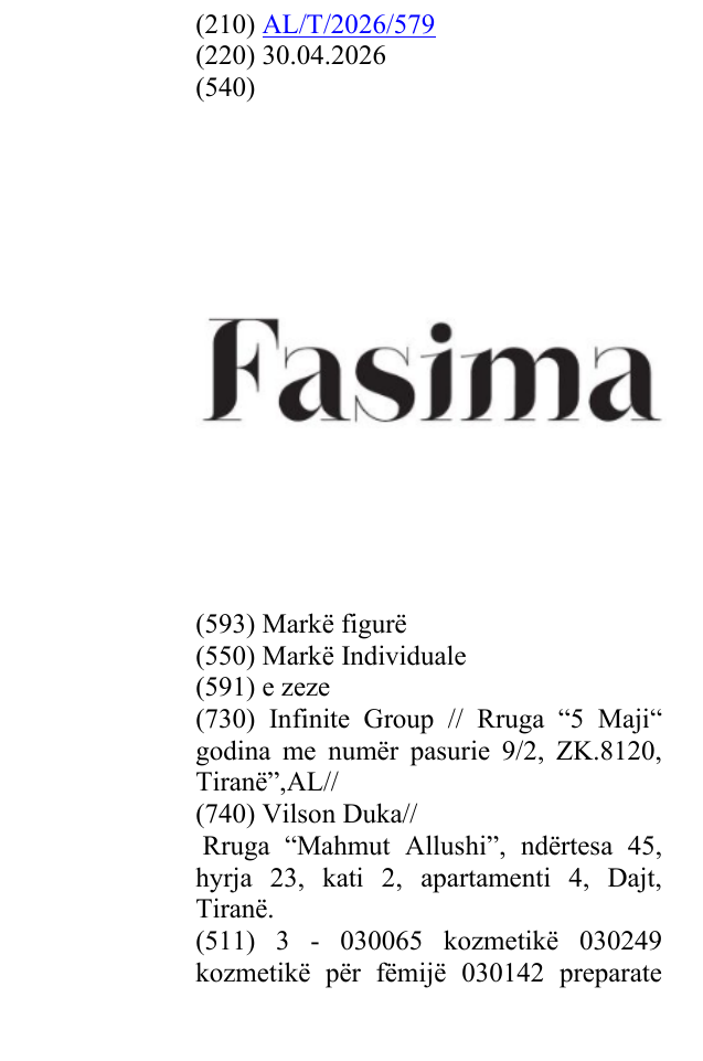 Zëri i markës Fasima në buletin