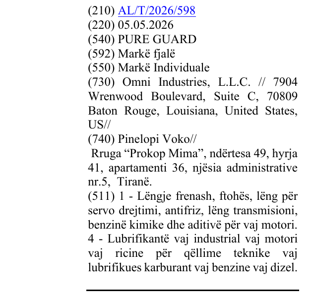 Zëri i markës PURE GUARD në buletin