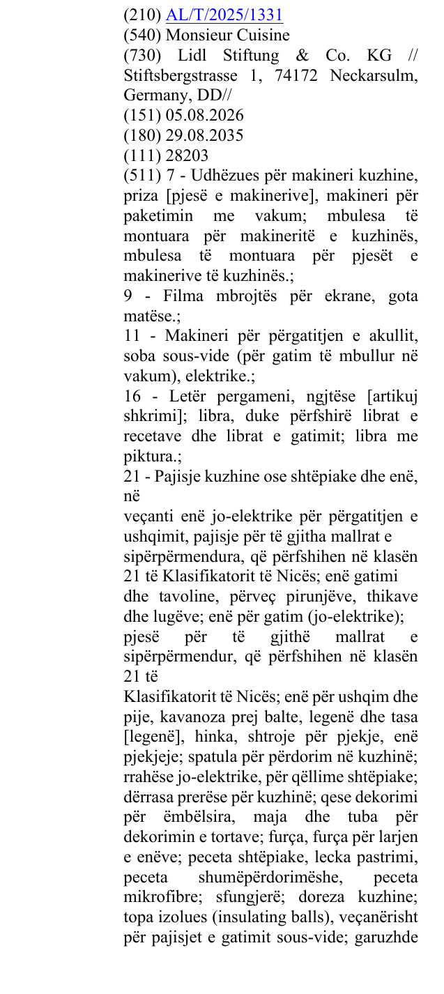 Zëri i markës Monsieur Cuisine në buletin
