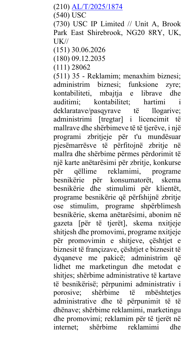 Zëri i markës USC në buletin