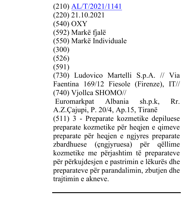 Zëri i markës OXY në buletin