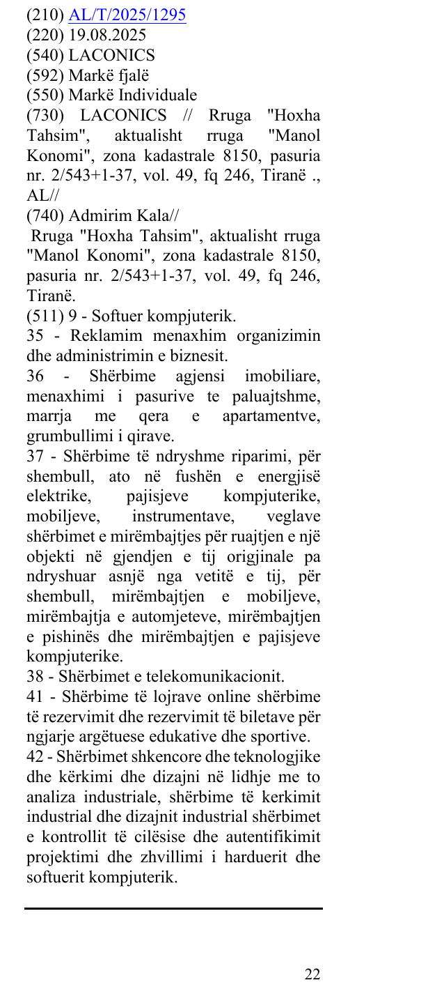 Zëri i markës LACONICS në buletin