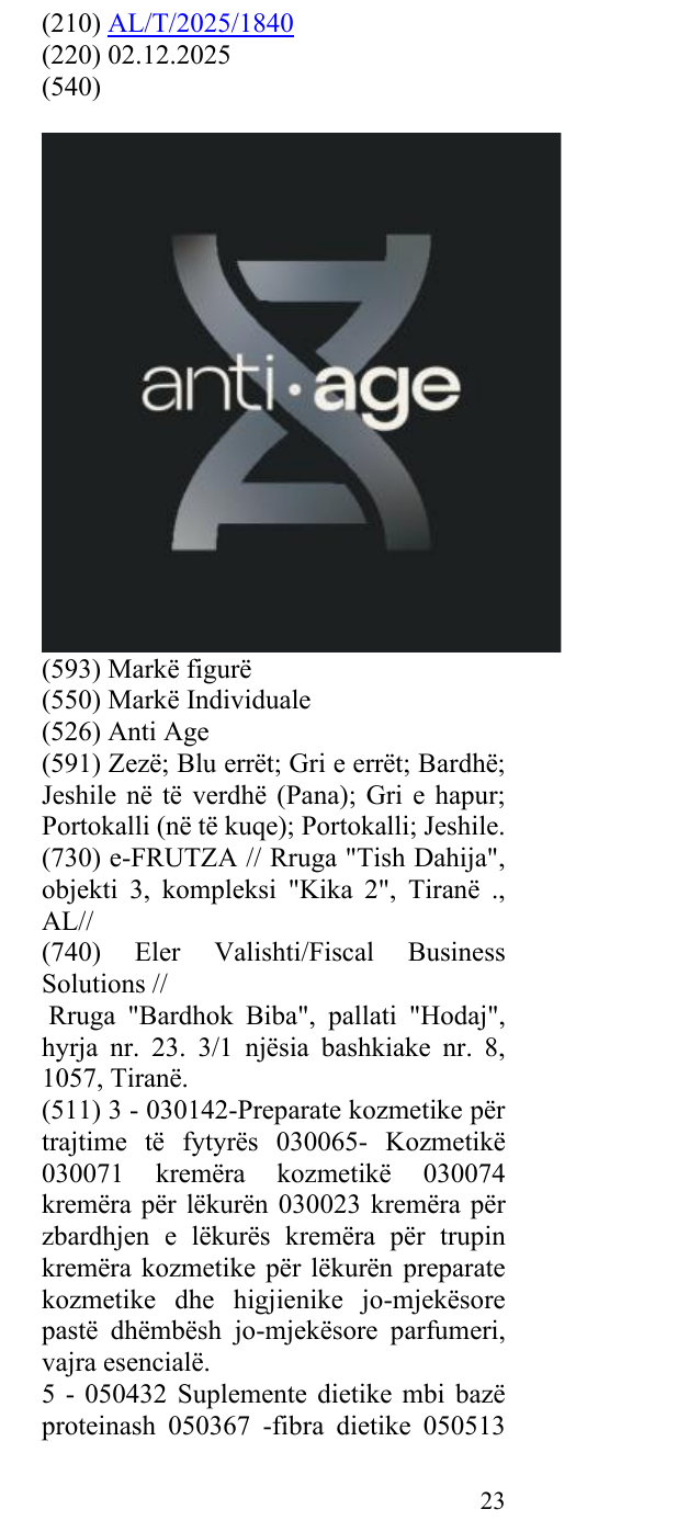 Zëri i markës Anti Age në buletin