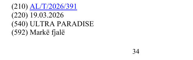 Zëri i markës ULTRA PARADISE në buletin