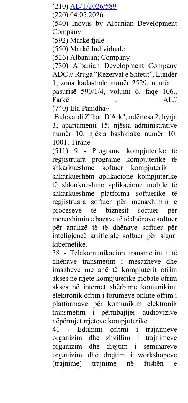 Zëri i markës Inovus by Albanian Development Company në buletin