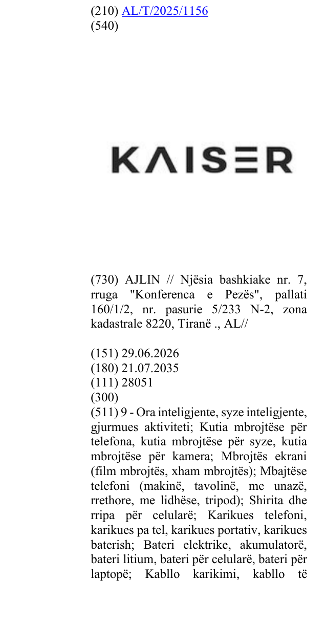 Zëri i markës Kaiser në buletin