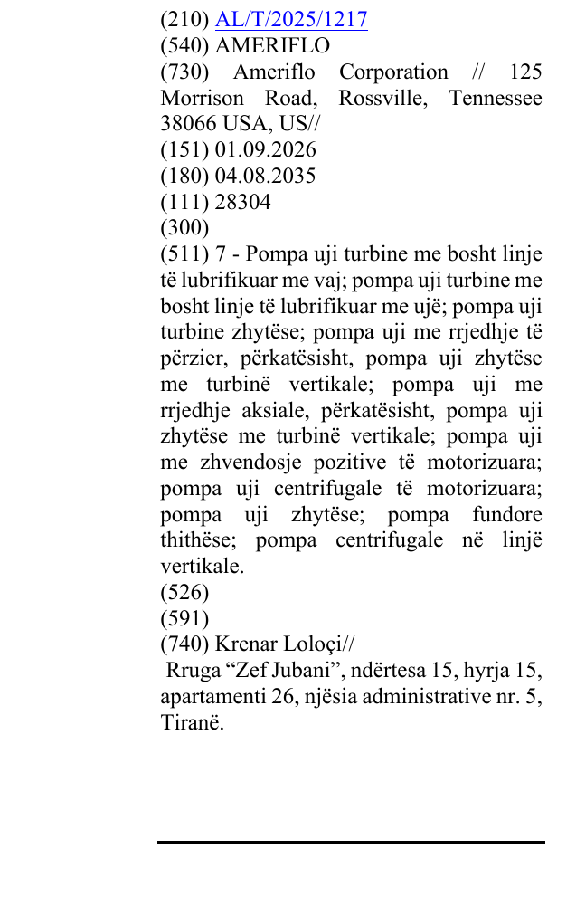 Zëri i markës AMERIFLO në buletin