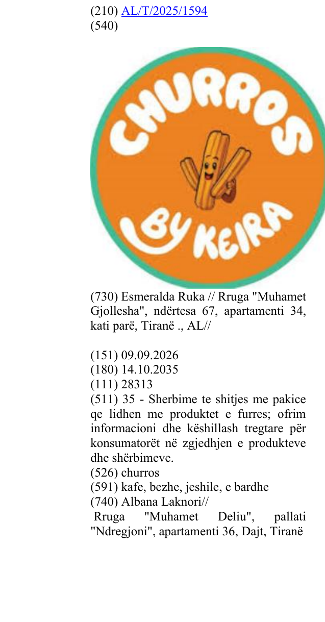 Zëri i markës churros në buletin